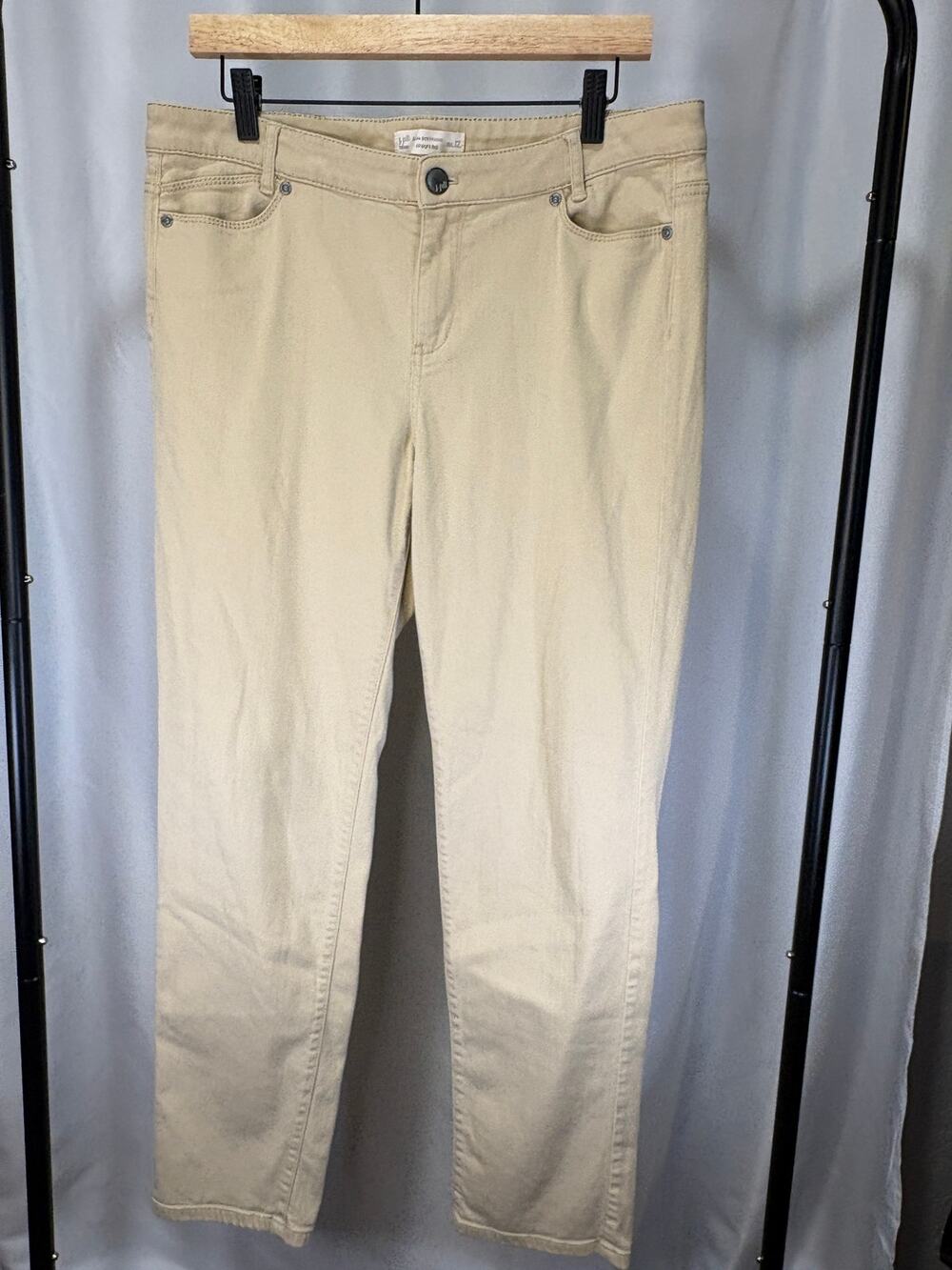 J.Jill Denim Slim Boyfriend Straight Leg Jeans Women’s 12 Beige Stretch Cuffed